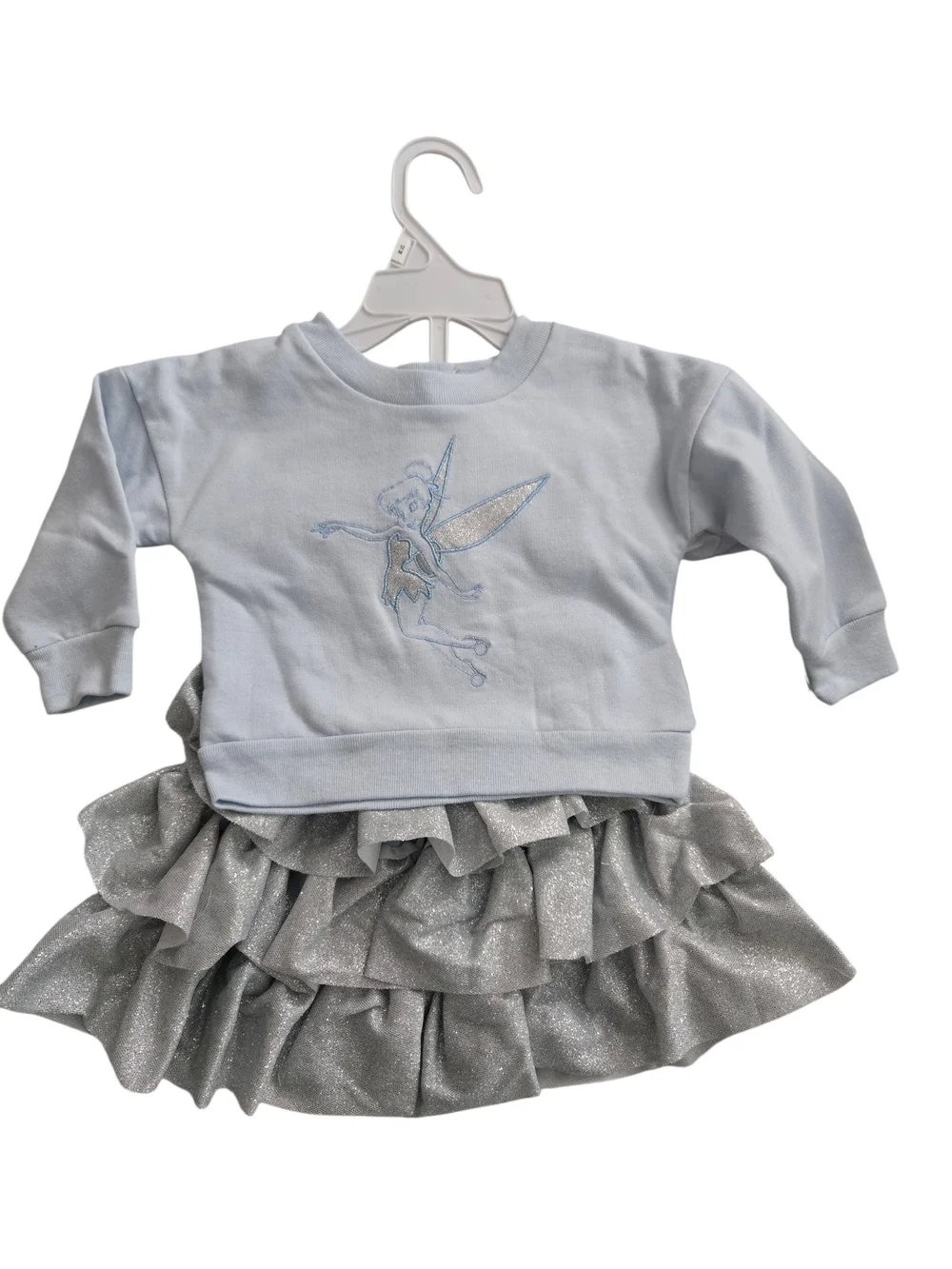 Disney Baby Light Blue Tinker Bell Sweatshirt with Silver Glitter Skirt - NWT